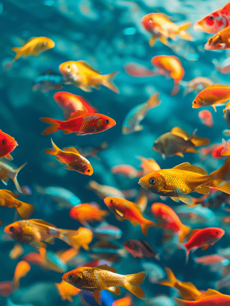 创意五颜六色的鱼在淡水湖中游泳