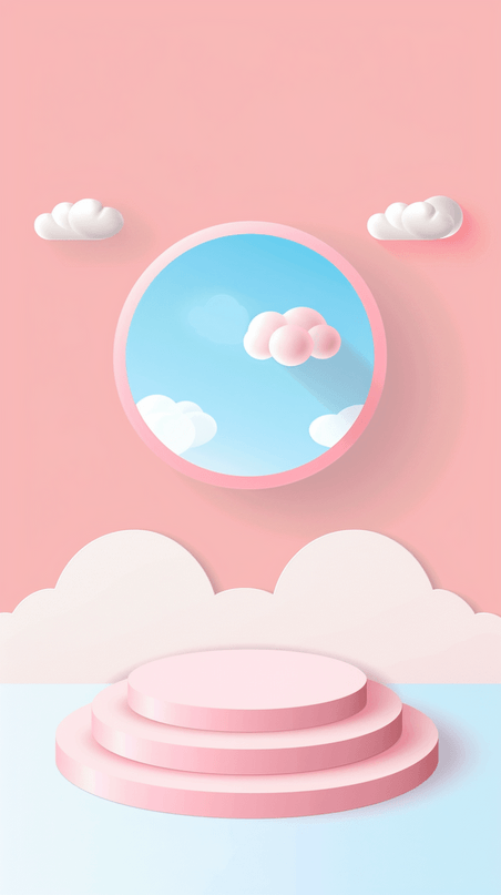 创意蓝粉色夏日云朵梦幻3D产品展示台背景图