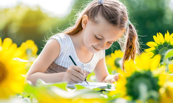 创意向日葵里画画的孩子教育培训