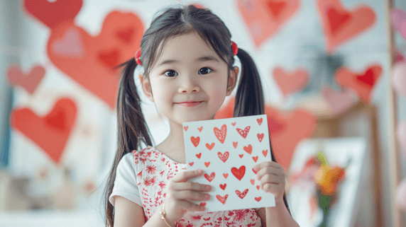亲子母婴人像母亲节拿着爱心卡片的小女孩9