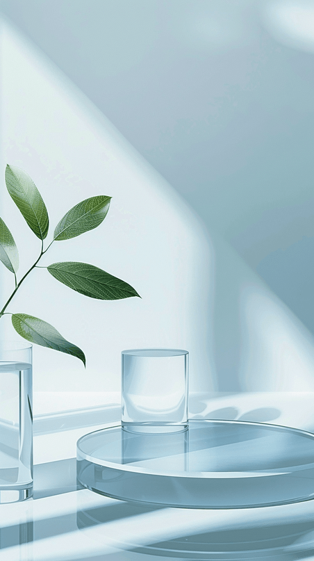 创意夏天清新蓝色透明玻璃清凉产品展示台背景图片