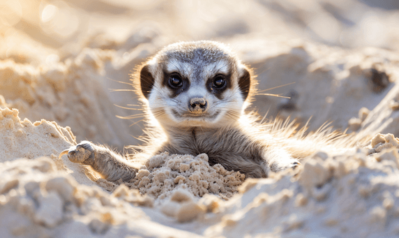 创意狐獴野生动物猫鼬在沙滩上玩耍