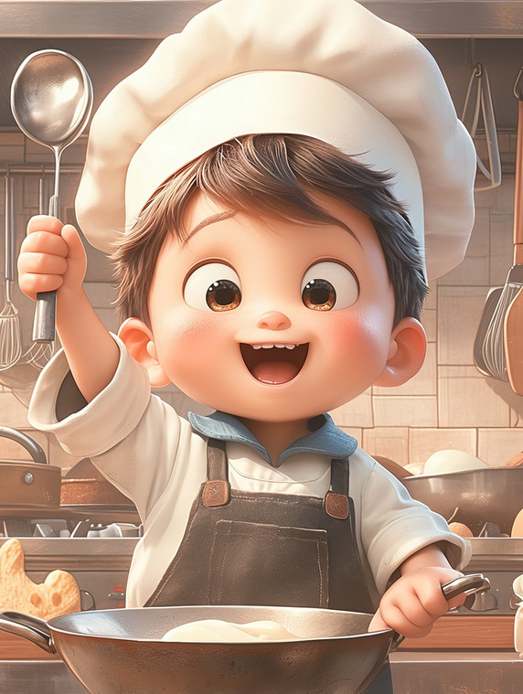 创意可爱的小男孩厨师原创厨师插画