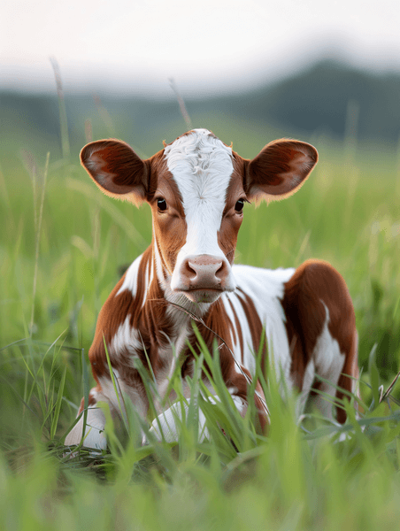 创意草地上的母牛小牛动物畜牧业