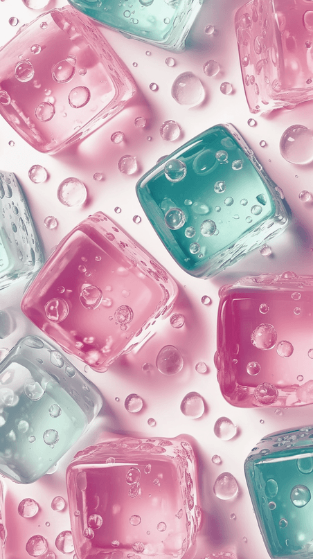 创意夏日3D粉色清新透明冰块手机壁纸19素材