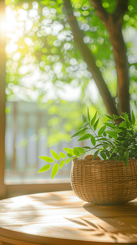 创意端午节中式竹林桌面展台桌上的空竹筐设计图