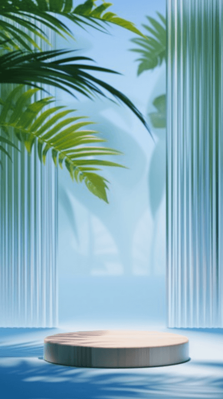 夏天夏季简约玻璃风蓝色电商展台产品展示台素材
