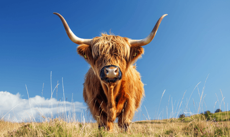 创意牧场上的苏格兰高地牛动物畜牧业