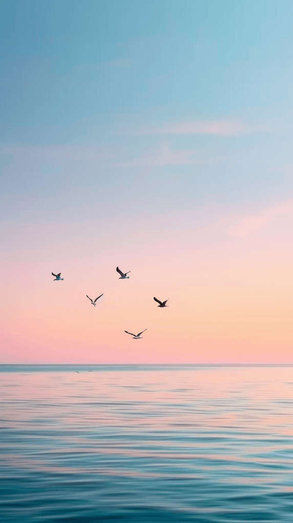 创意清新文艺大海夏日静谧大海晚霞风景素材