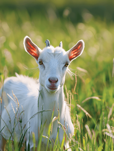 创意农场里的一只山羊在绿草上牧场上的山羊畜牧业