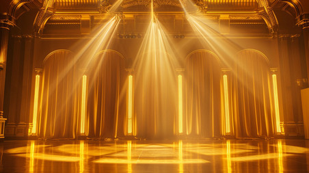 创意大气金色拱门展台空间灯光合成创意素材背景