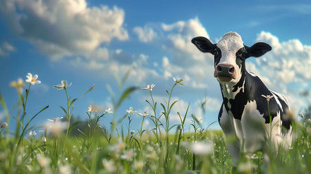 创意奶牛高山草地草原牧场高清动物畜牧业