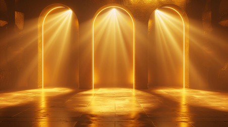 大气金色拱门展台空间灯光合成创意素材背景