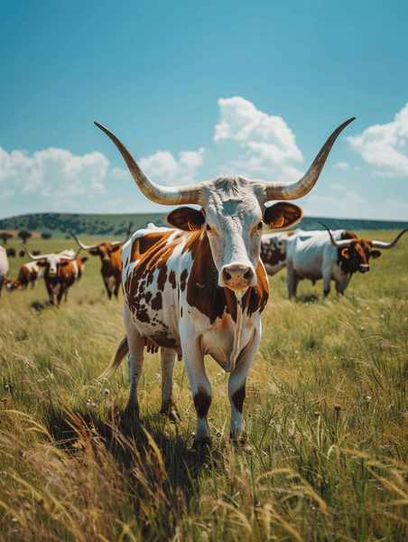 创意牧场上的品牌长角牛动物畜牧业
