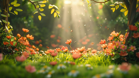 创意花卉植物彩色夏天春天丛林雨林合成创意素材背景
