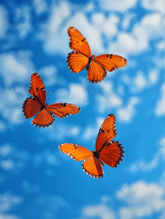 创意蓝天白云背景上的蝴蝶