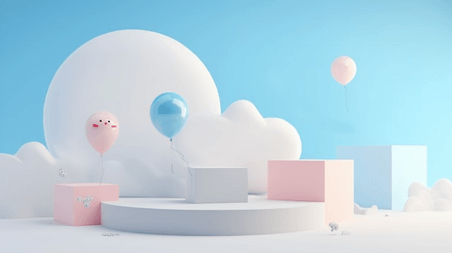 创意六一儿童节促销卡通3D白云气球展台设计