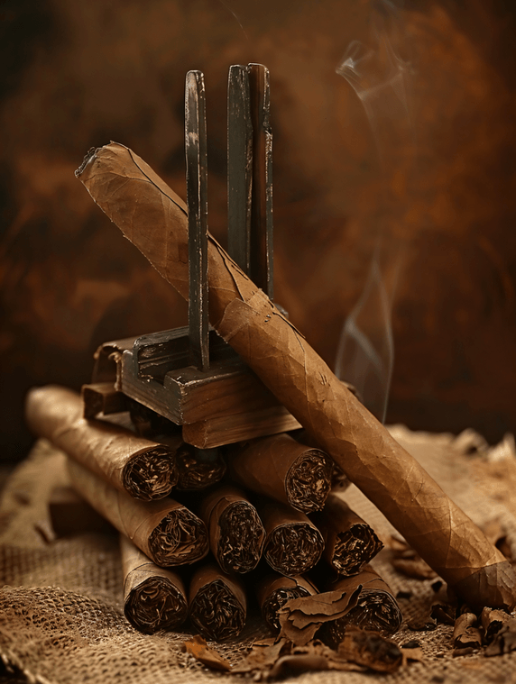 创意雪茄堆上的断头台和雪茄