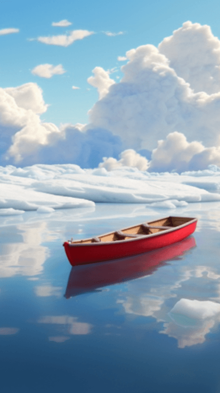 创意静谧夏天海面上的一只小船大海夏日场景设计