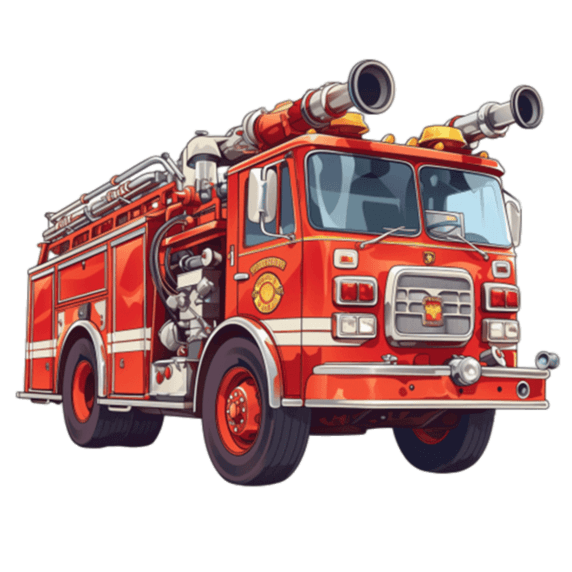 创意红色免抠消防车手绘元素