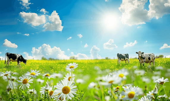 创意春日里的梦幻农场奶牛成群动物畜牧业