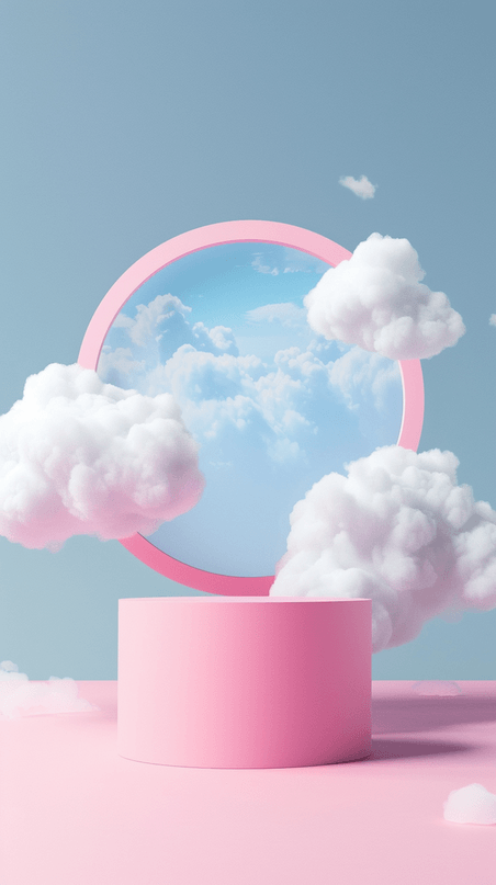 创意蓝粉色夏日云朵梦幻3D产品展示台