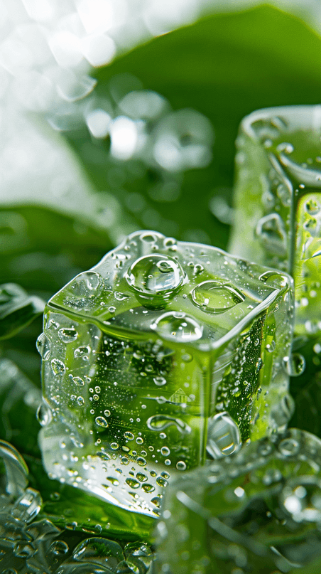 创意夏日3D绿色清新透明冰块手机壁纸图片