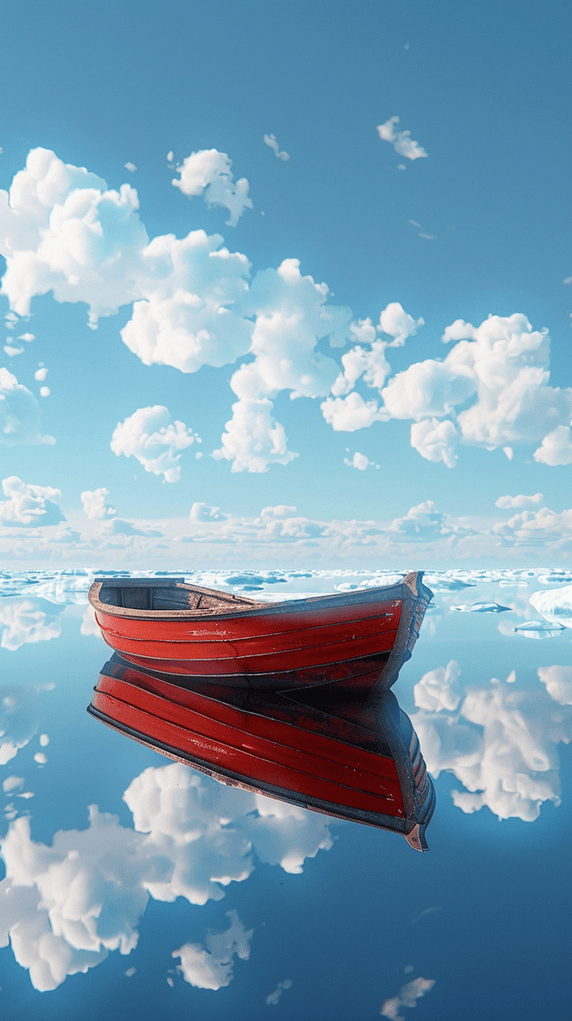 创意静谧夏天海面上的一只小船夏日场景素材