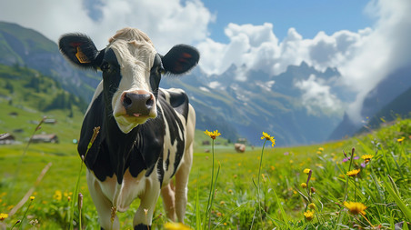 创意奶牛动物畜牧业高山草地草原牧场摄影图