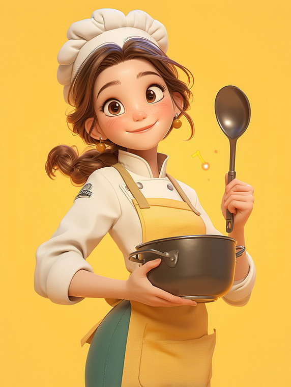 创意厨师年轻的女人在做饭插画海报