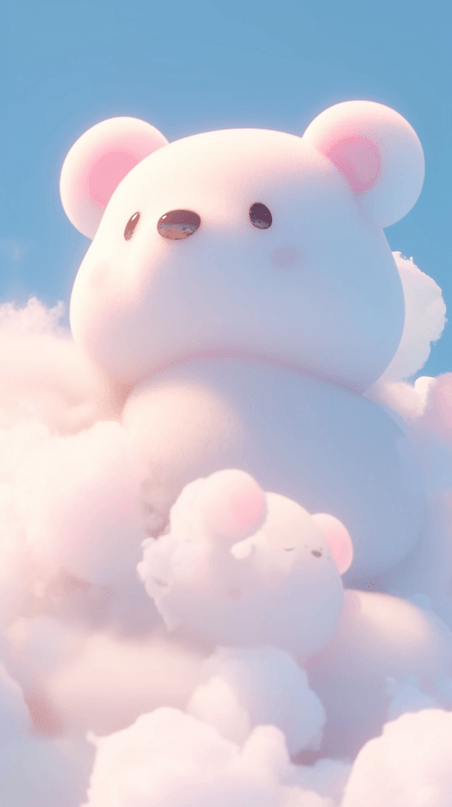 创意六一儿童节梦幻云朵形成的大白熊背景