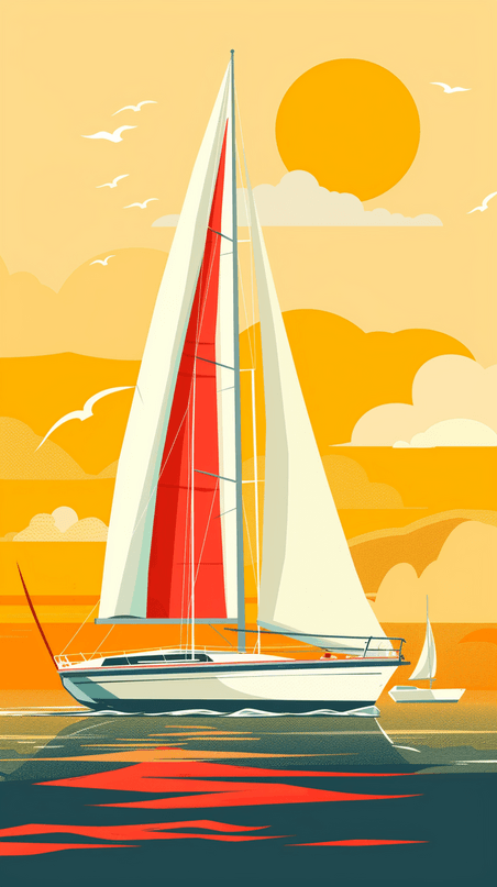 创意竞技运动帆船比赛帆船运动海面帆船黄色背景