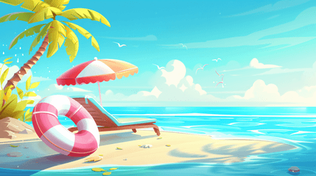 创意夏季卡通夏天大海沙滩旅游度假海边度假4