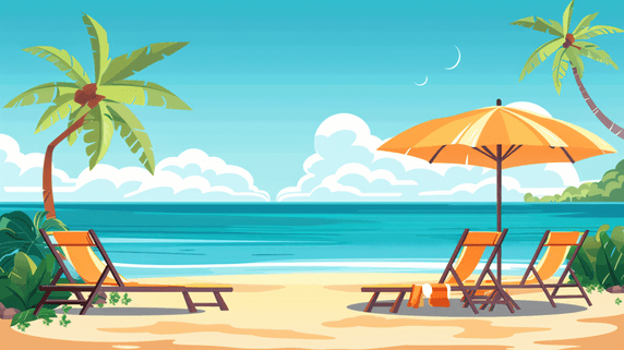 创意海边沙滩遮阳伞躺椅12