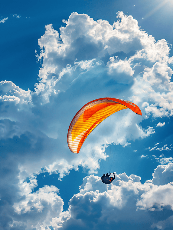 创意滑翔伞在塞浦路斯利马索尔的云层中翱翔极限运动