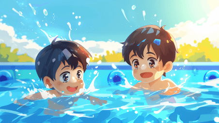 夏天夏季创意泳池中游泳的儿童运动体育插画12
