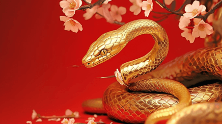 创意国风新年国潮春节蛇年梅花金蛇背景