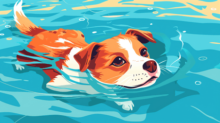 动物宠物创意游泳的可爱狗狗插画25