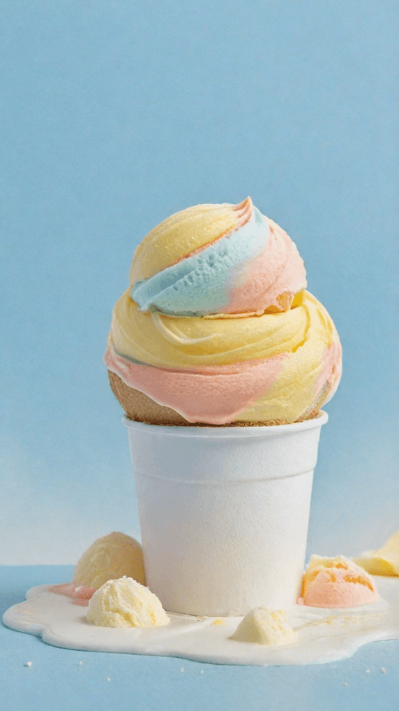 创意夏天冷饮蓝黄色奶油冰淇淋球背景素材