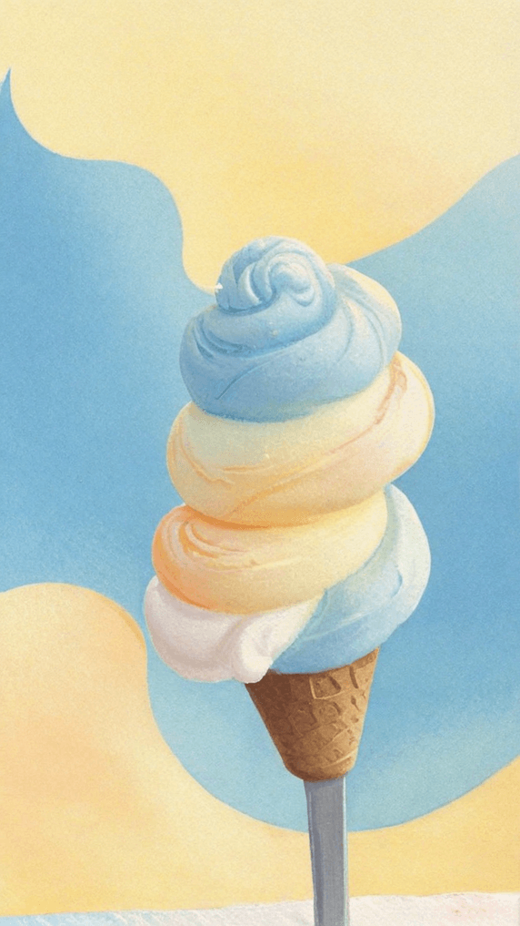 创意夏天冷饮蓝黄色奶油冰淇淋球背景