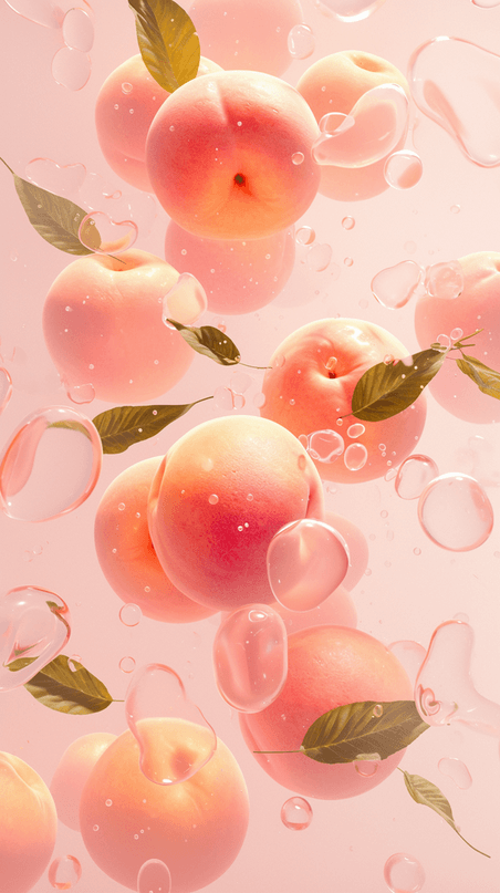 创意夏天冰爽水果冰块粉色水蜜桃背景