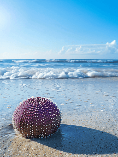 创意海胆在海滩上的大海海洋照片