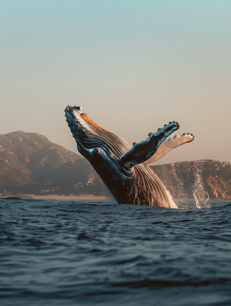 创意座头鲸在卡波圣卢卡斯跃出水面南下加利福尼亚州墨西哥太平洋