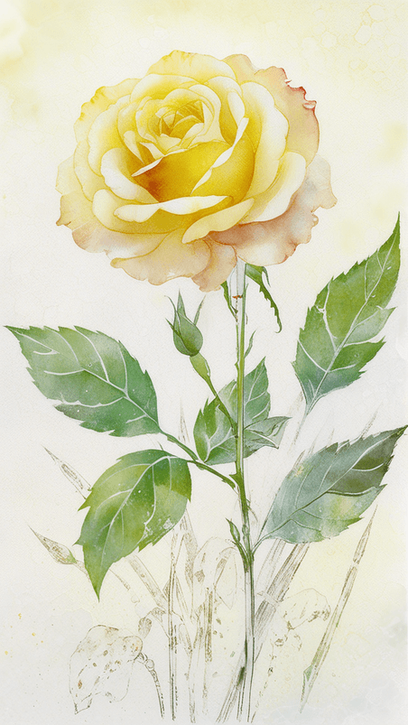 创意淡雅简约意黄玫瑰清透水彩晕染玫瑰背景