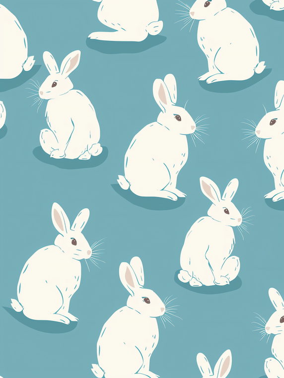 创意无缝背景与白兔动物卡通剪影