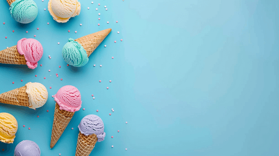 创意清新夏天冷饮圣代糖果色蓝色蛋筒冰淇淋筒设计图