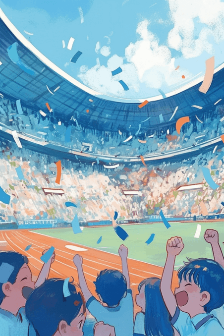 创意欢呼足球运动场观众奥运会欧洲杯手绘运动会插画海报