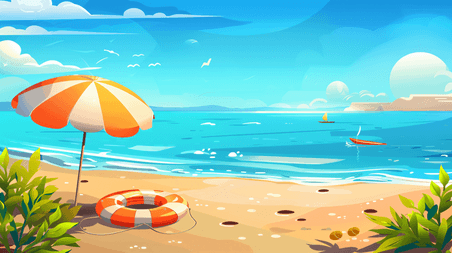 创意夏季卡通海边夏天大海沙滩旅游度假度假5