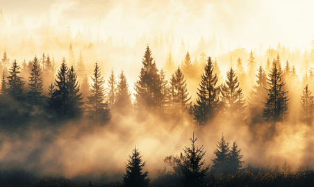 创意有雾的松树林剪影浪漫文艺剪影森林