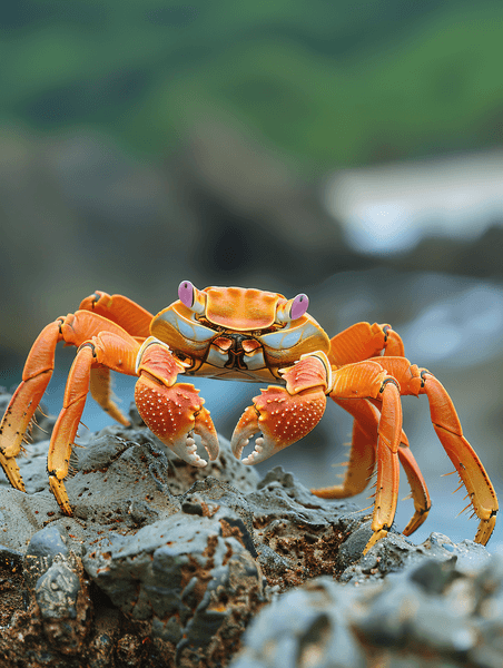创意岩石上的橙色螃蟹餐饮美食西餐生鲜